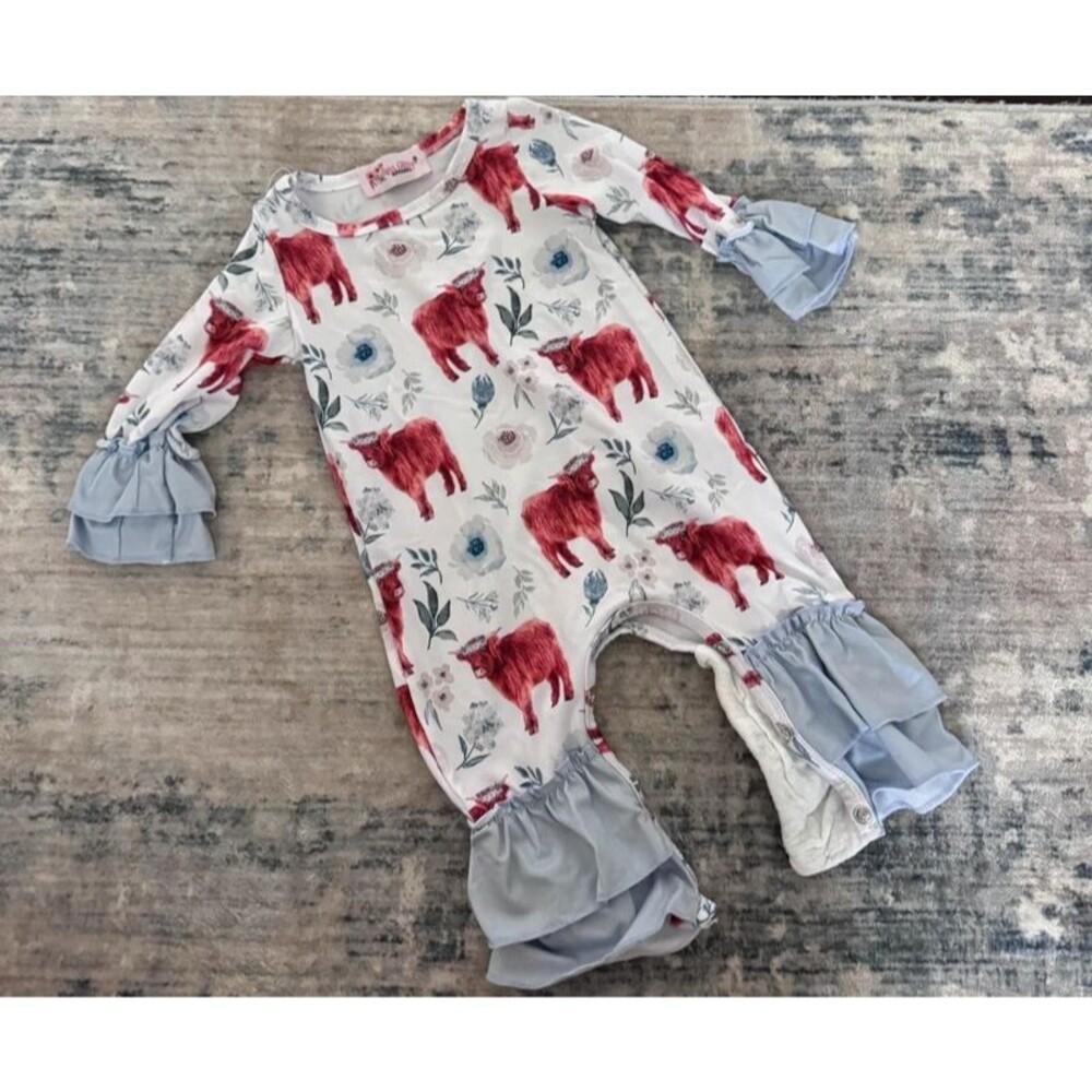 Highland Cow Ruffle Bell Bottom Romper